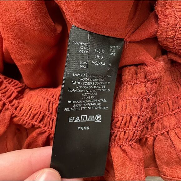 Anthropologie Textured Floral Blouse in Crimson Orange Size Small Open Back Boho - Picture 9 of 10